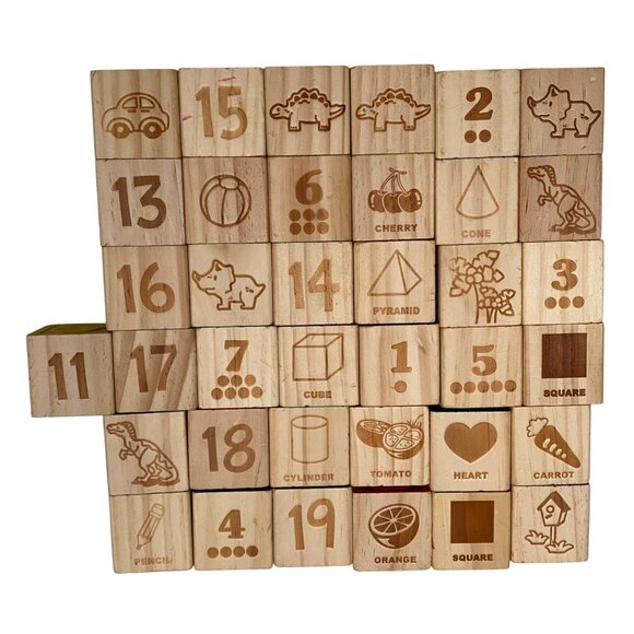 Wooden Block Lot of 37 Alphabet Letters Numbers Pictures Educational Homeschool - Picture 3 of 4